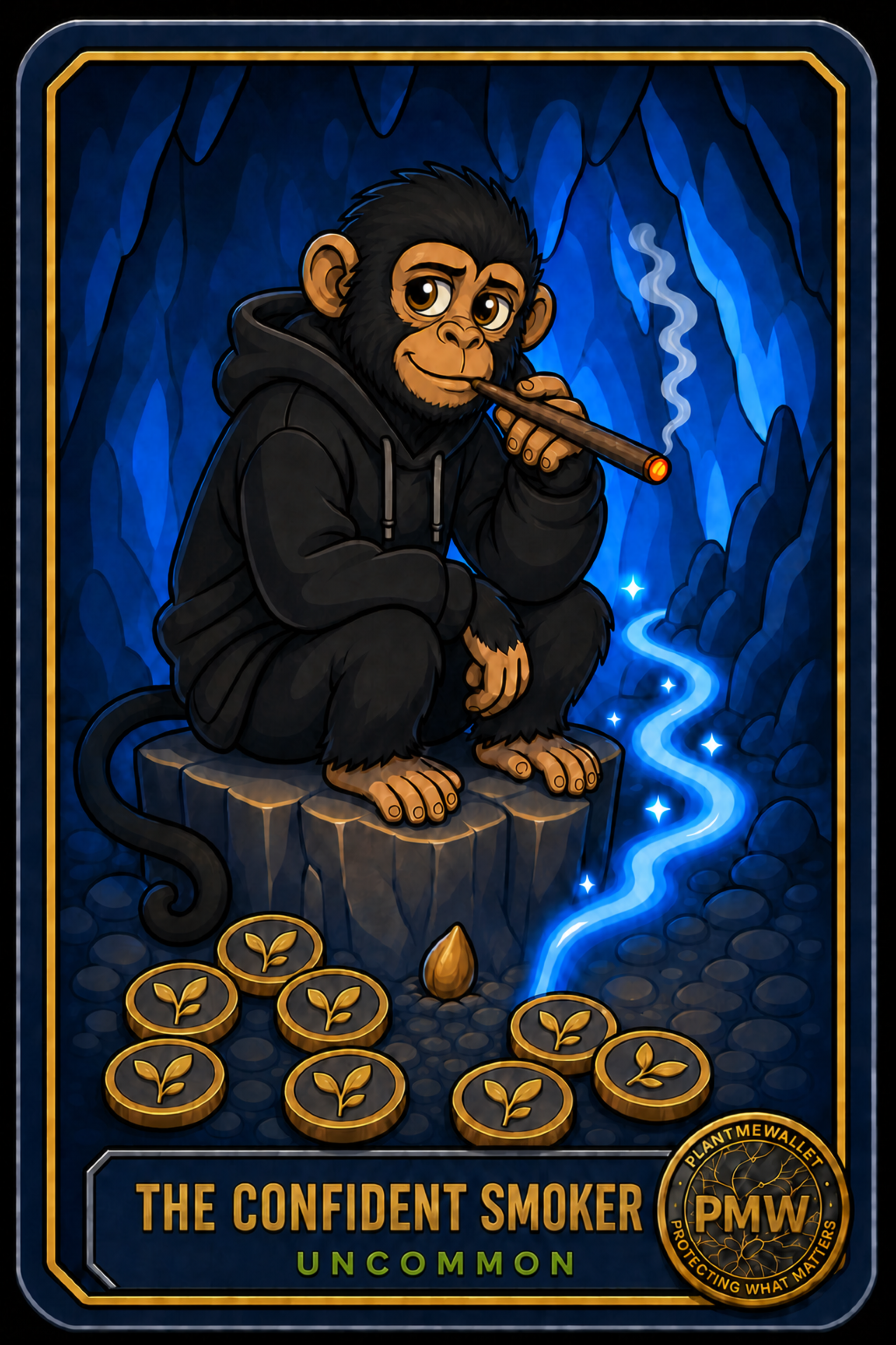 Example CB staking NFT: The Confident Smoker, Uncommon.